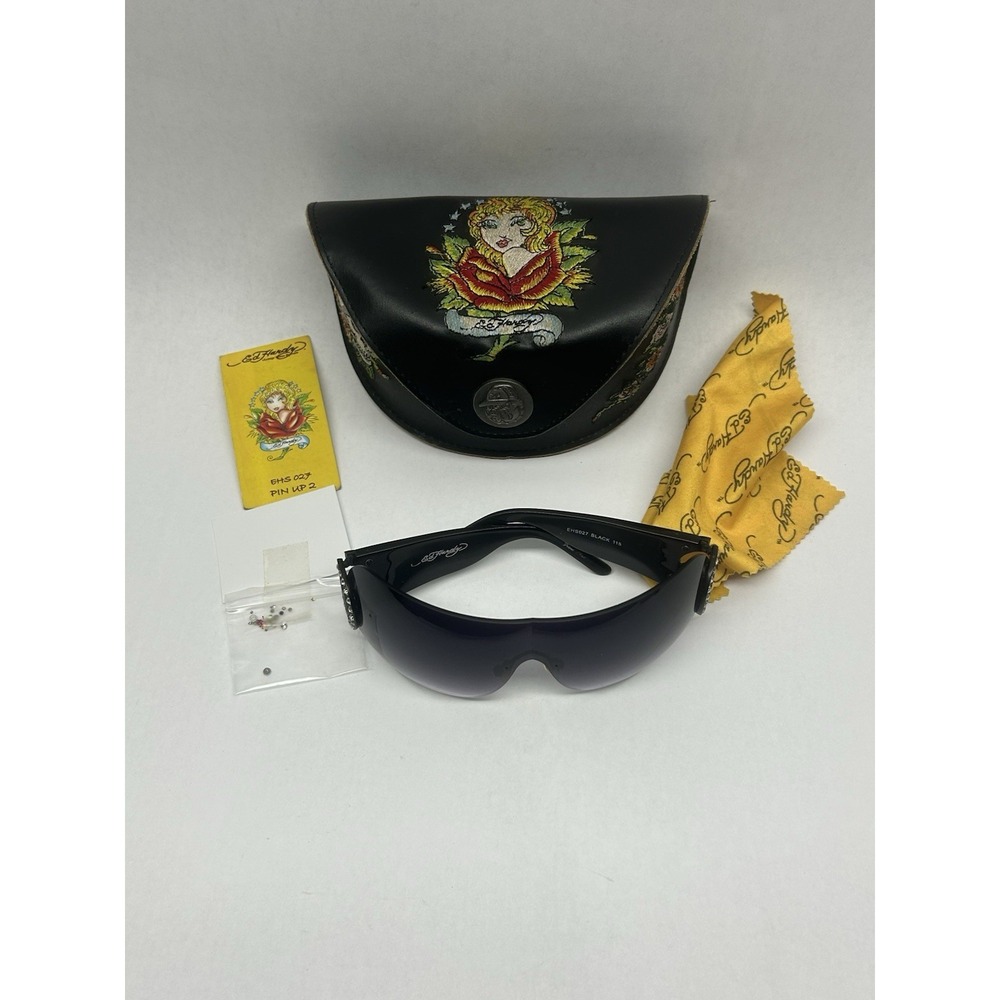 Y2K Ed Hardy True Love VTG Sunglasses EHS 027 Glasses Case & Cloth EUC Peace
